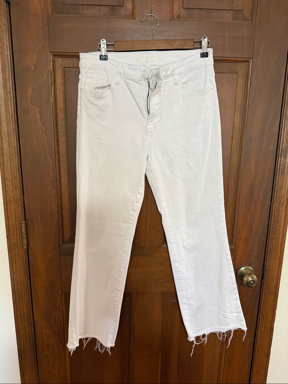 Kut from the Kloth Off-White Cropped Raw-Hem Jeans